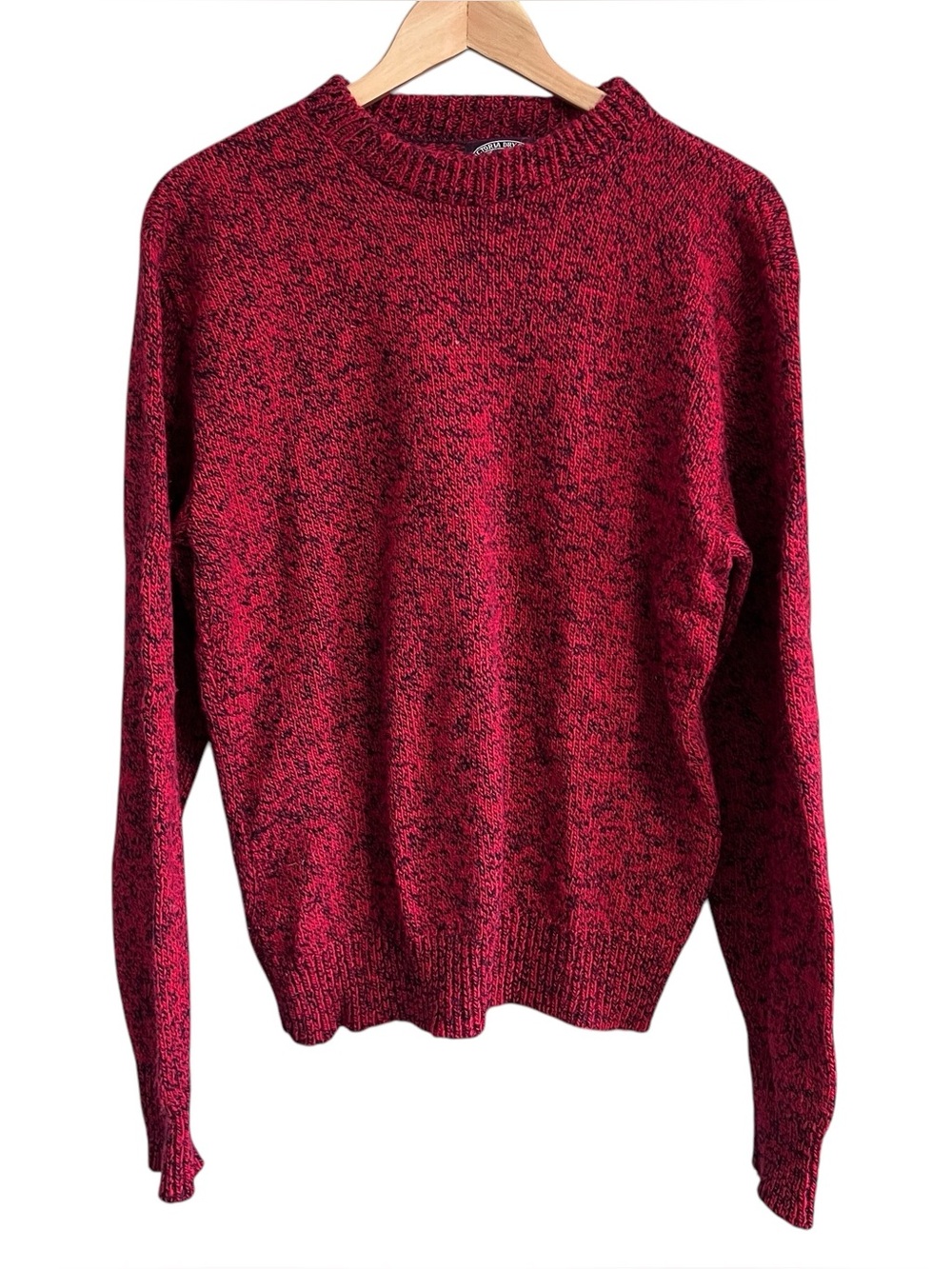 Vintage Wool Nylon Marled Knit Crewneck Sweater Red Large